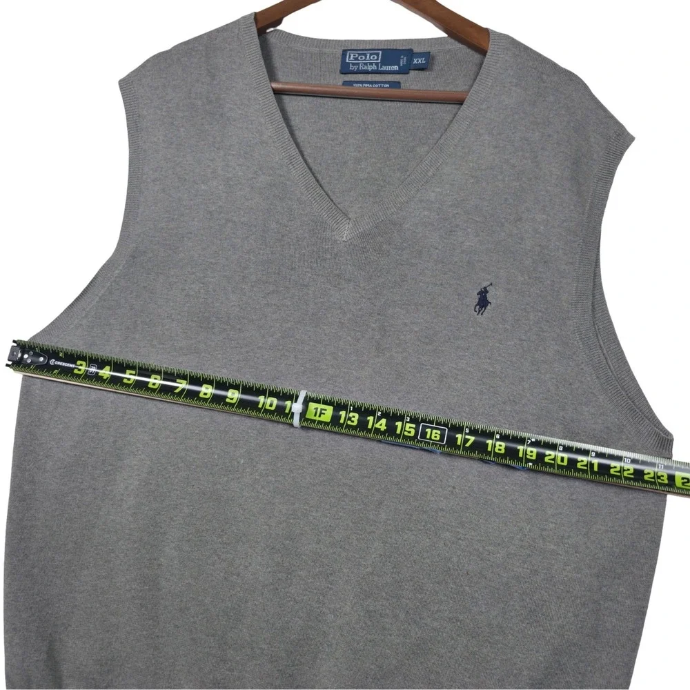 Polo Ralph Lauren XXL Pima Cotton Sweater Vest Gray V-Neck Blue Pony Preppy Golf